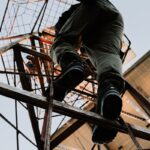 Man klättrar upp till tak